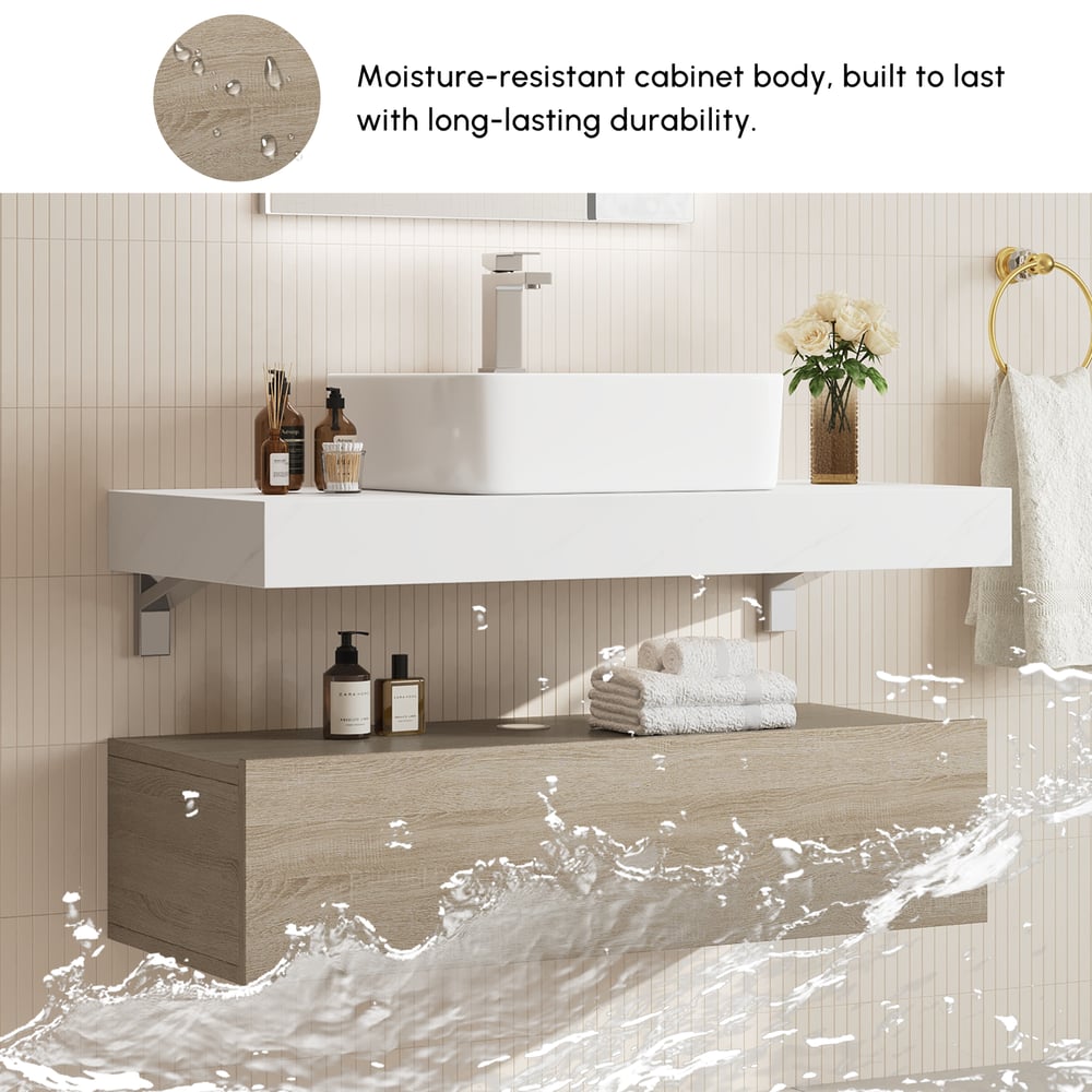 Modena 39.3" Floating Single Bathroom Vanity with Sink, Sintered Stone Top window image