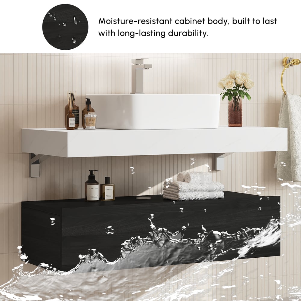 Modena mobile bagno sospeso singolo da 100 cm con lavabo e piano in pietra sinterizzata Immagine della finestra