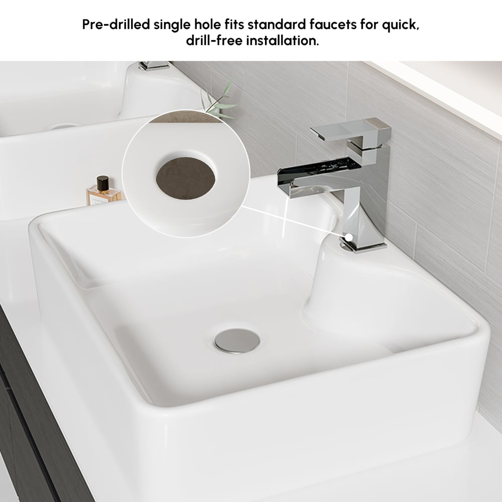 Modern 150 cm Floating Double Bathroom Vanity with Stone Resin Top, Ceramic Basin window image