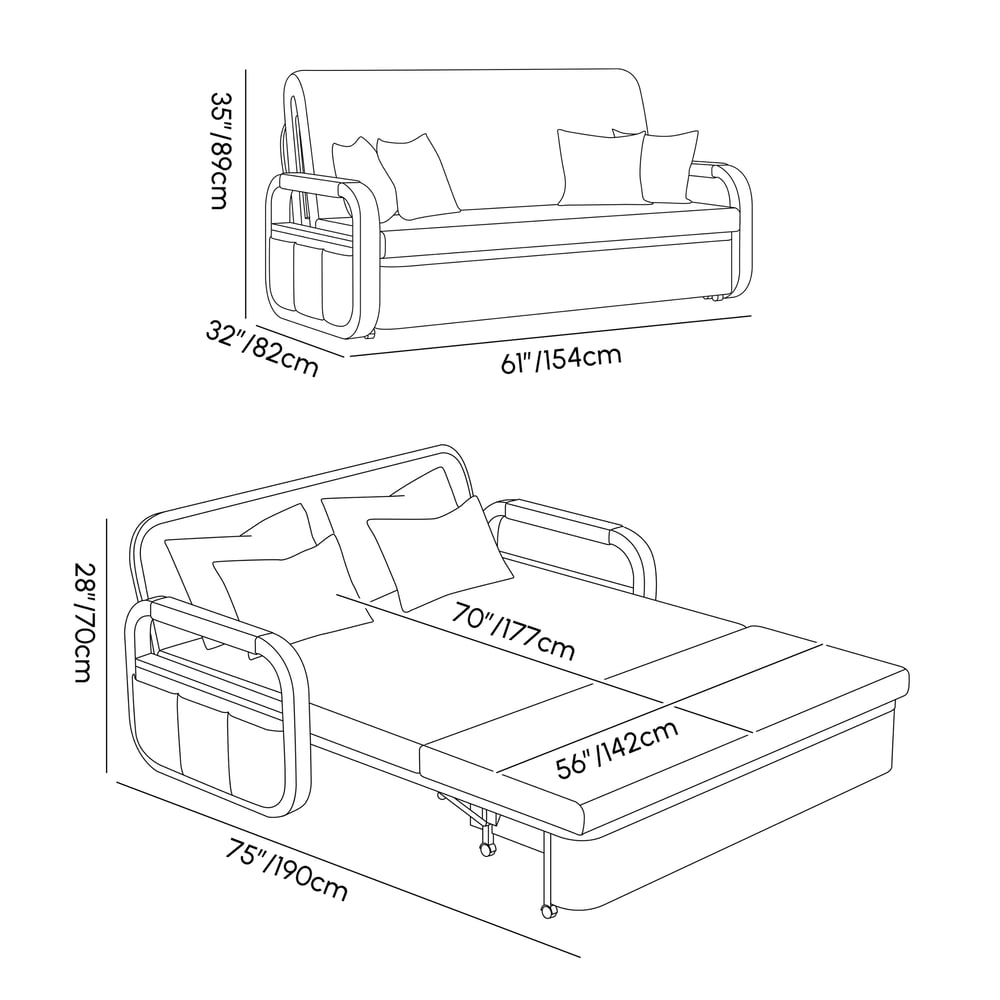 155 cm 2-Seater Cotton & Linen Convertible Sofa Sofa with Storage weights dimensions image