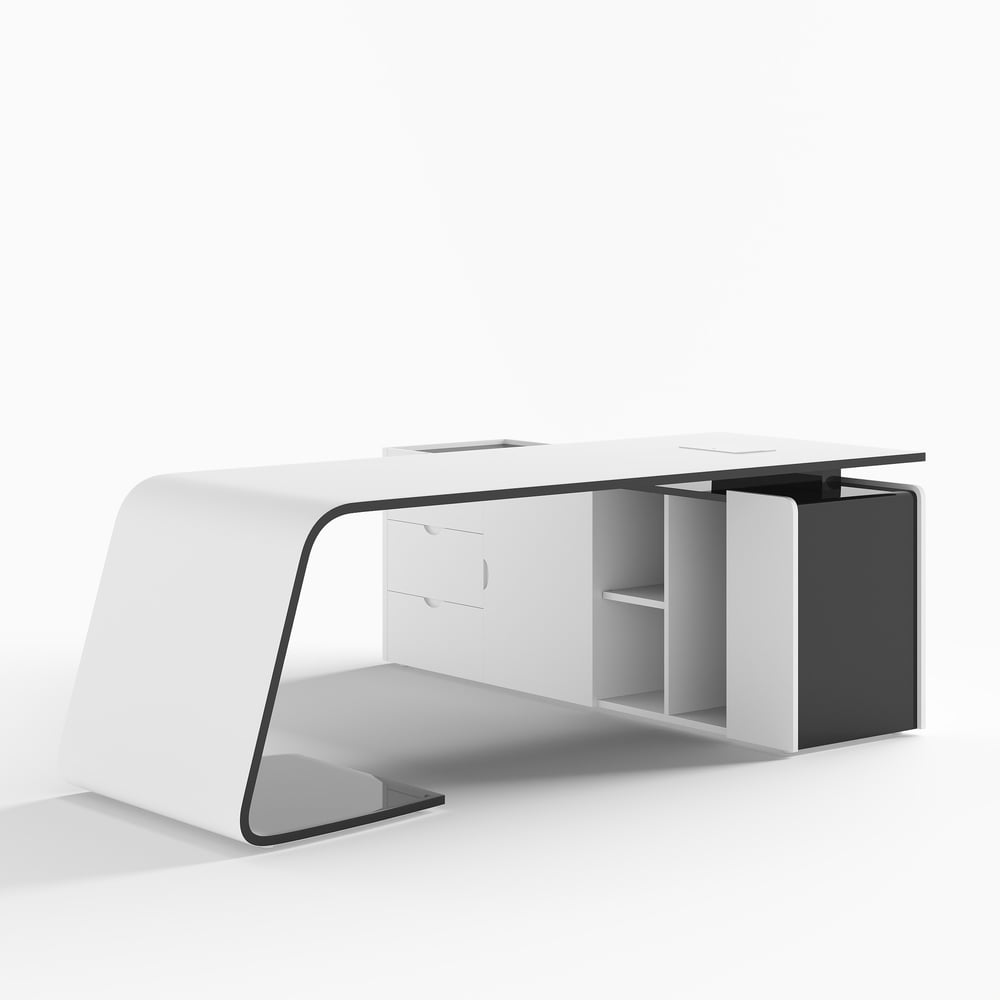 L-Shaped Left Hand Modern White Office Desk with Storage window image