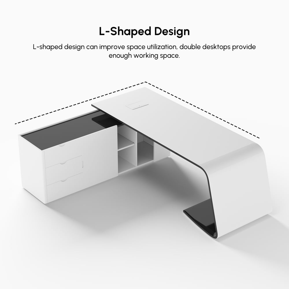 L-Shaped Left Hand Modern White Office Desk with Storage window image