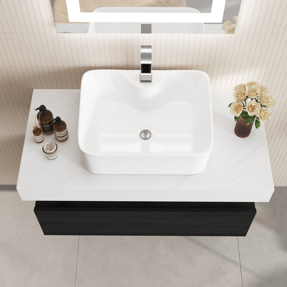 Questions and Answers for Modena 35.4" Floating Single Bathroom Vanity with Sink, Sintered Stone Top