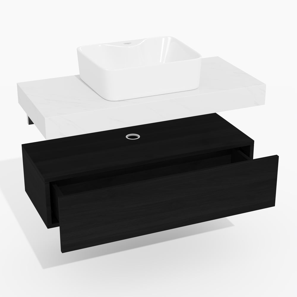 Modena mobile bagno sospeso singolo da 100 cm con lavabo e piano in pietra sinterizzata Immagine della finestra