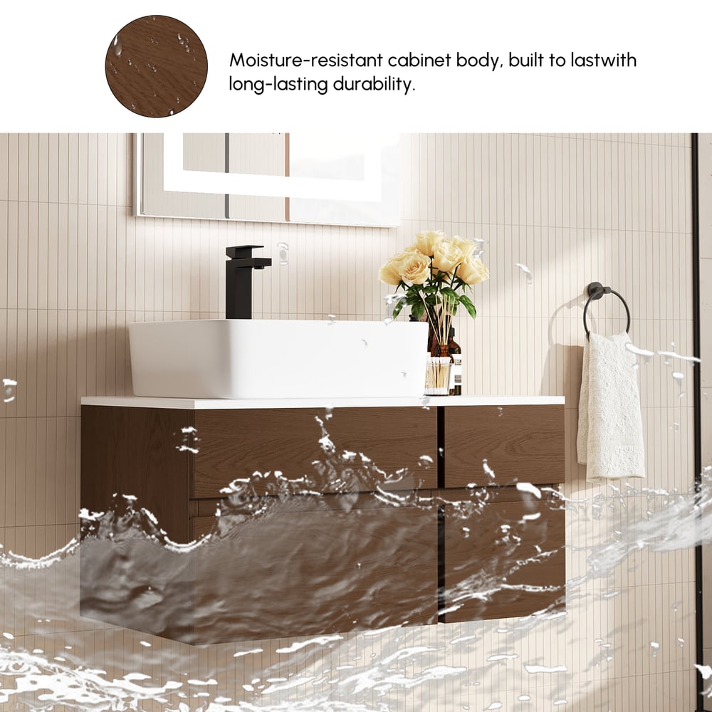 Modern 31.5" Floating Single Bathroom Vanity with Stone Resin Top, Ceramic Basin window image