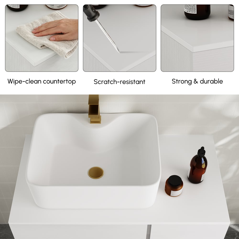 Modern 31.5" Floating Single Bathroom Vanity with Stone Resin Top, Ceramic Basin window image