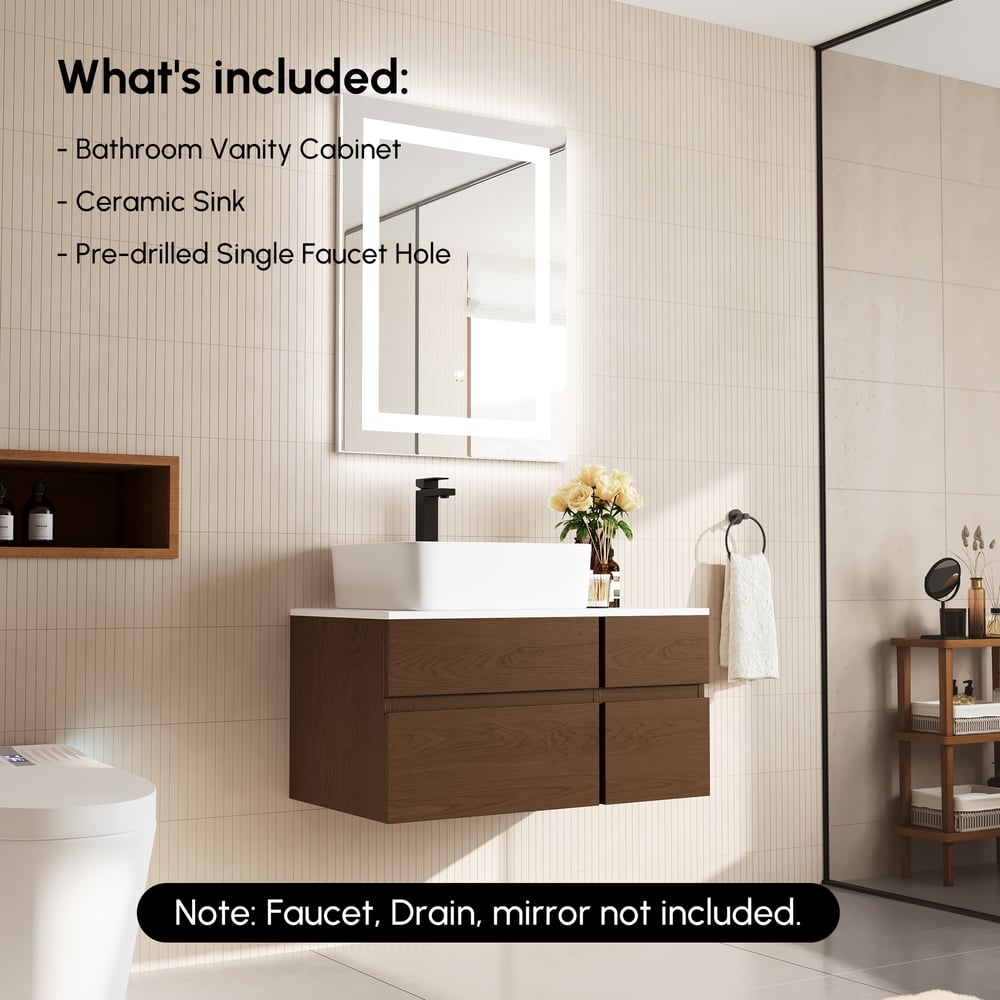 Modern 31.5" Floating Single Bathroom Vanity with Stone Resin Top, Ceramic Basin window image