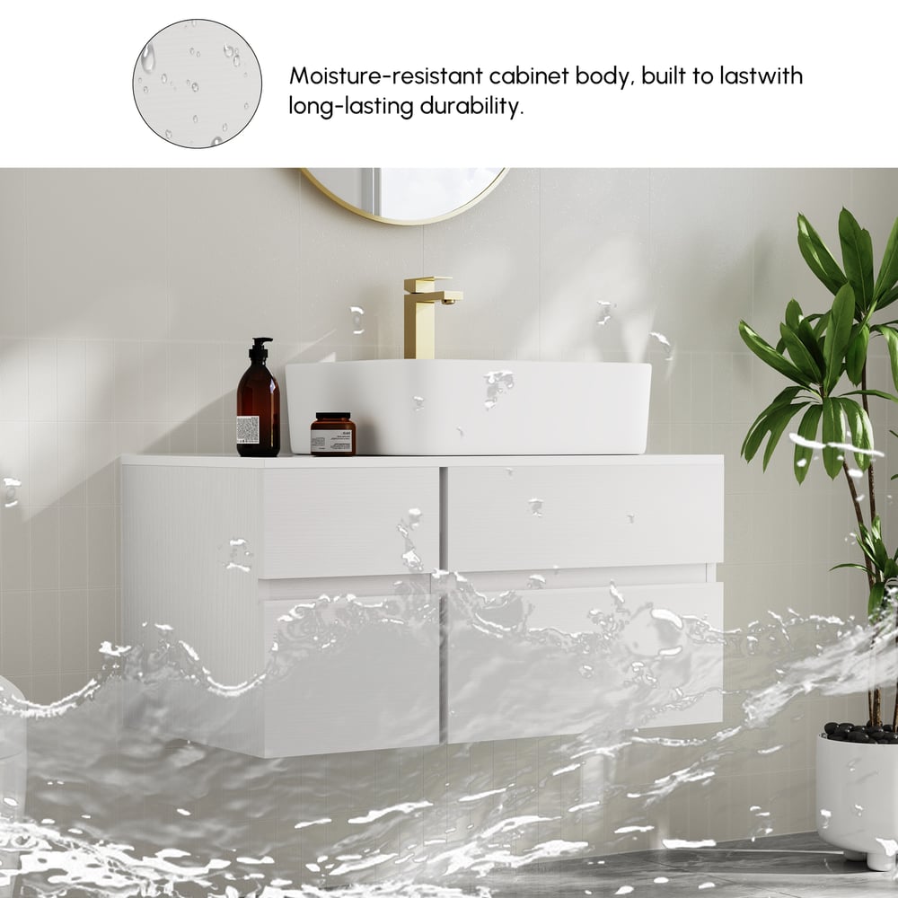 Meuble-lavabo simple de salle de bain flottant moderne de 80 cm avec plateau en résine de pierre, vasque en céramique image de fenêtre