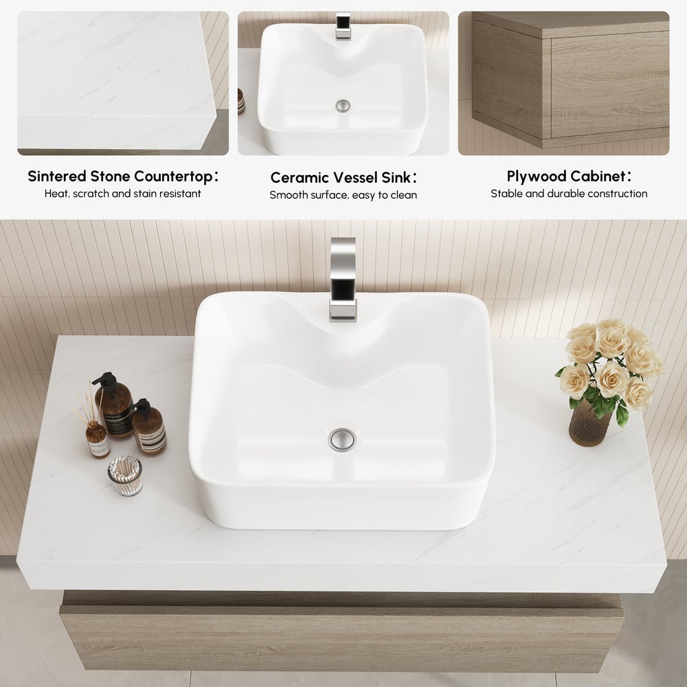 Modena 39.3" Floating Single Bathroom Vanity with Sink, Sintered Stone Top window image