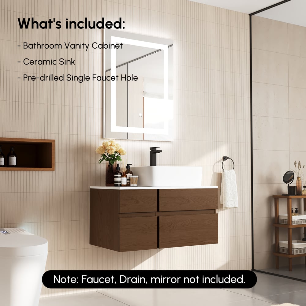 Modern 80 cm Floating Single Bathroom Vanity with Stone Resin Top, Ceramic Basin window image