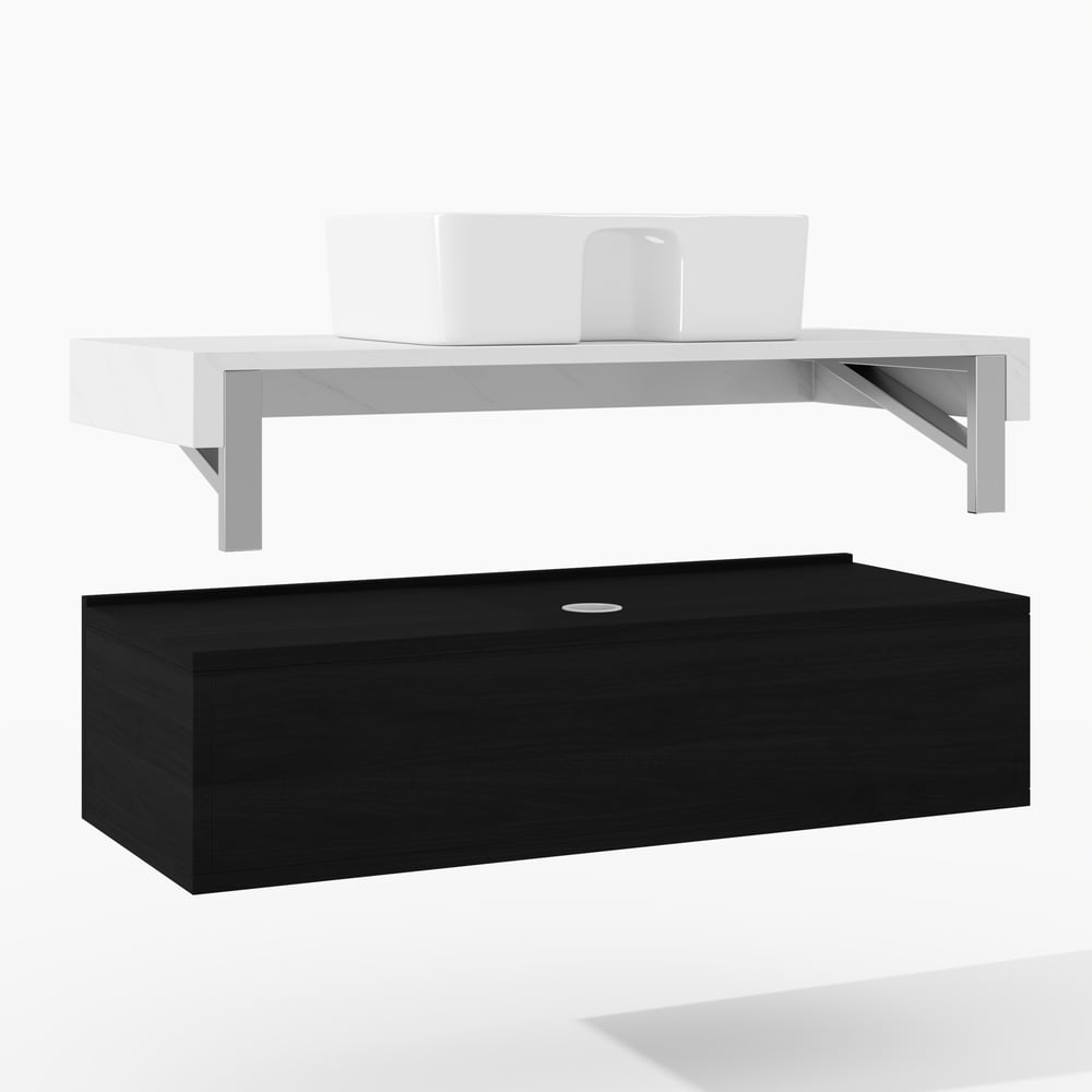 Modena mobile bagno sospeso singolo da 100 cm con lavabo e piano in pietra sinterizzata Immagine della finestra