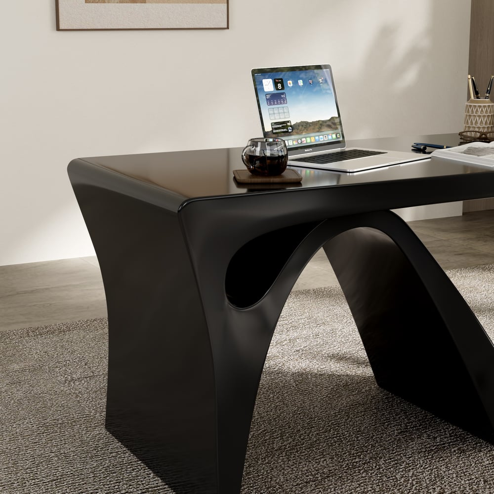 Modern 71" Rectangular Black Writing Desk with Arched Base window image