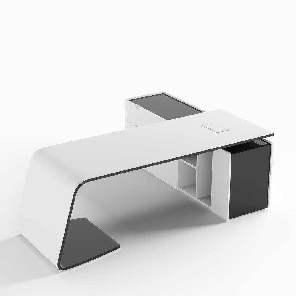 L-Shaped Left Hand Modern White Office Desk with Storage window image