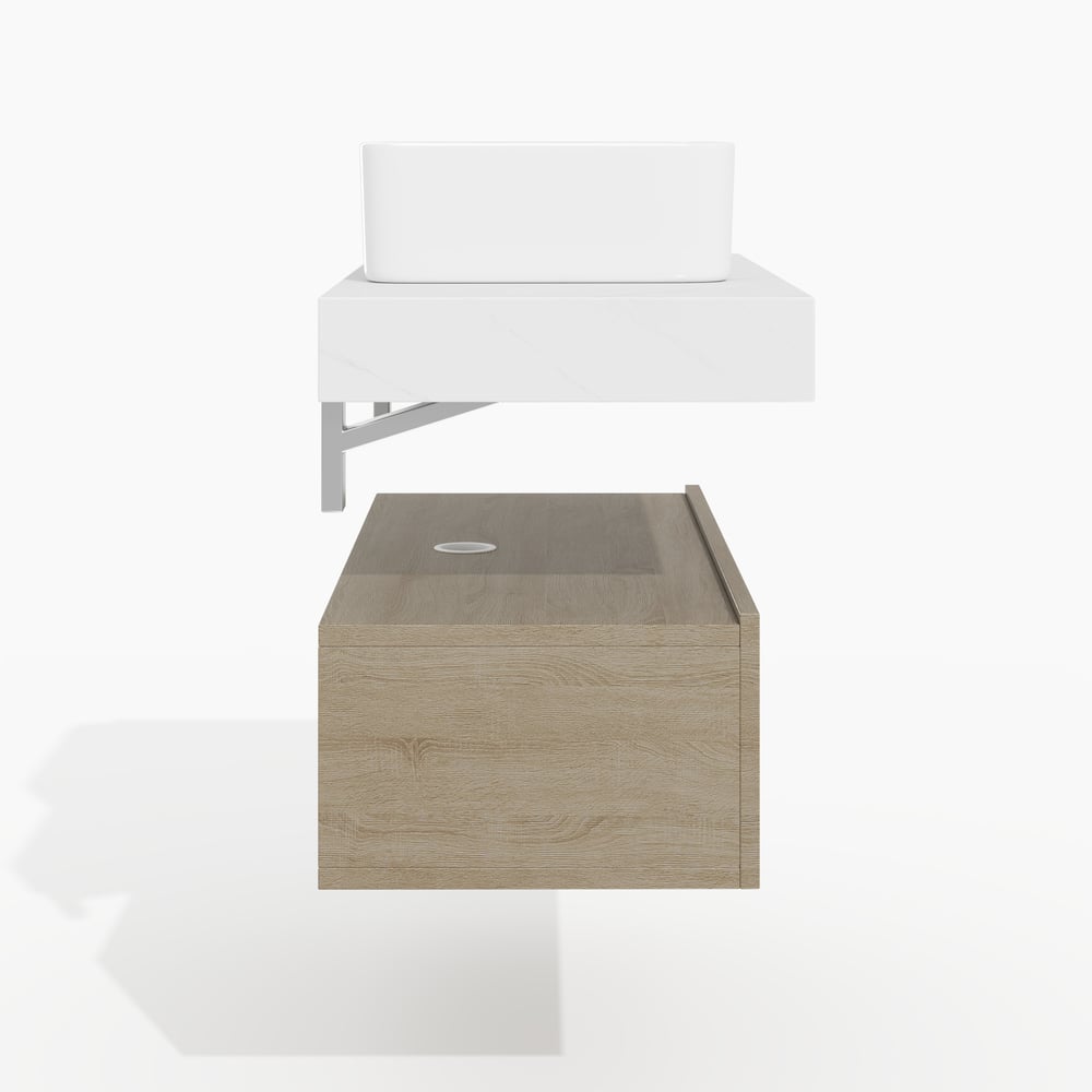 Modena 90 cm schwebender Einzel-Badezimmer-Waschtisch mit Waschbecken, Arbeitsplatte aus gesintertem Stein Schaufensterbilder