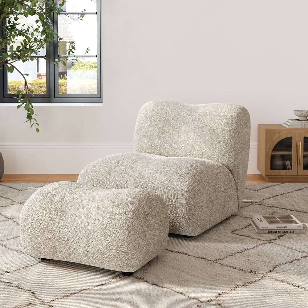 17" Performance Boucle Upholstered Curved Slipper Accent Chair window image