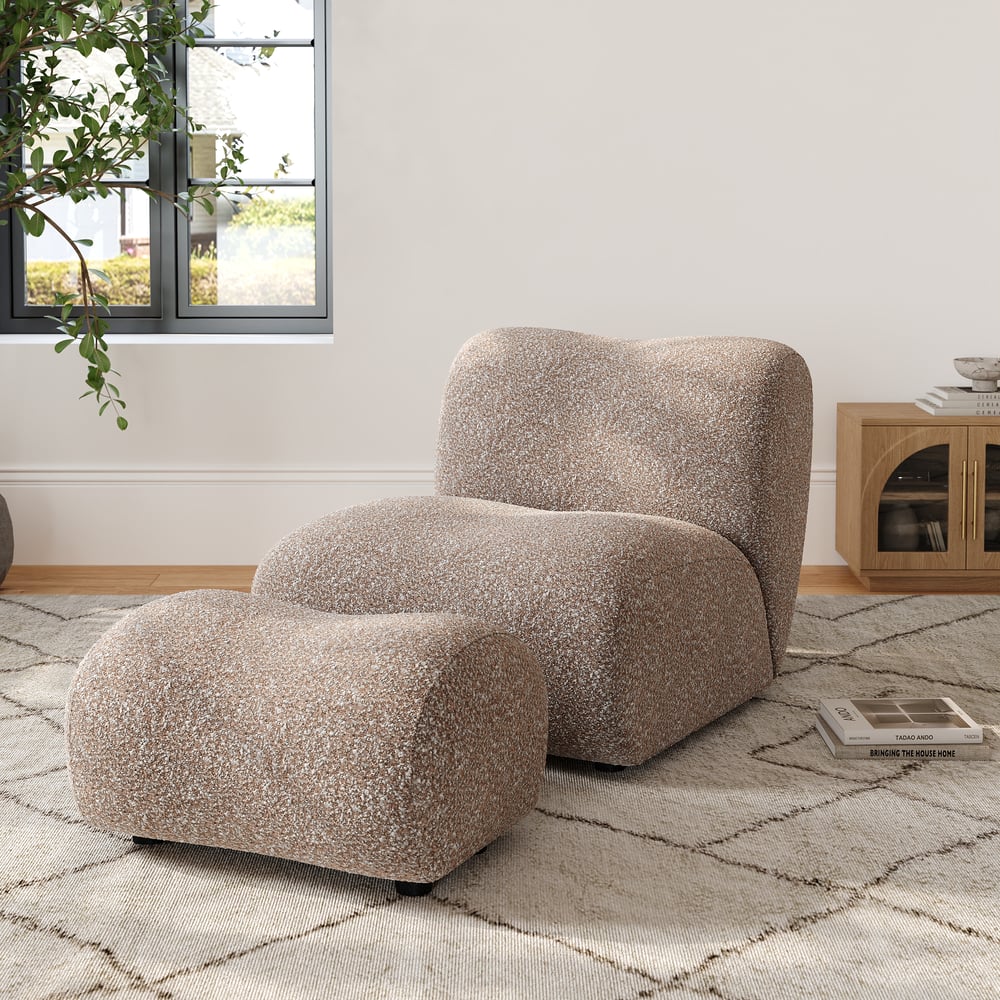 17" Performance Boucle Upholstered Curved Slipper Accent Chair window image