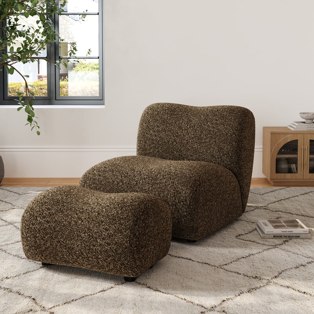 17" Performance Boucle Upholstered Curved Slipper Accent Chair window image