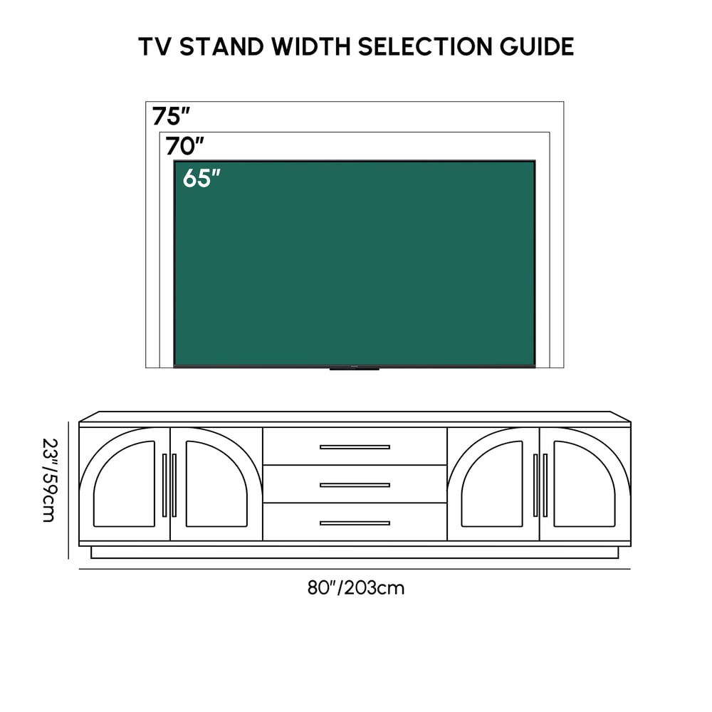 Arune 80" Arched Glass Doors Smoked Brown TV Stand with Storage and LED weights dimensions image