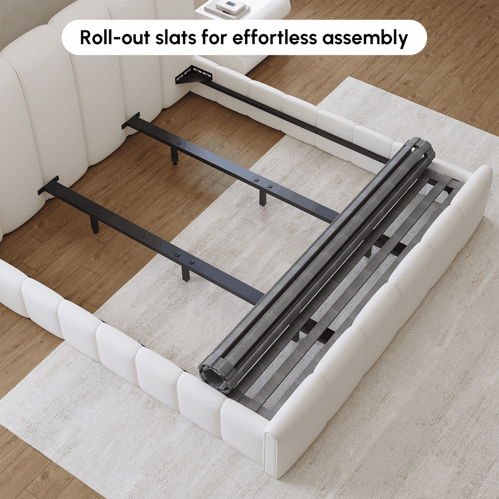 Humply Modern Queen White Leather Upholstered Bed Frame window image