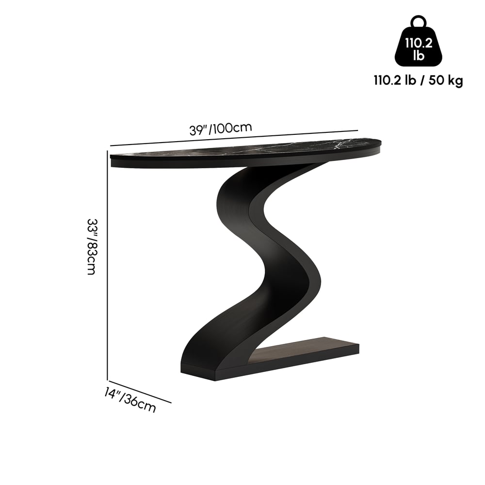 Console demi-lune moderne avec plateau en pierre frittée, 100 cm Poids, dimensions, image
