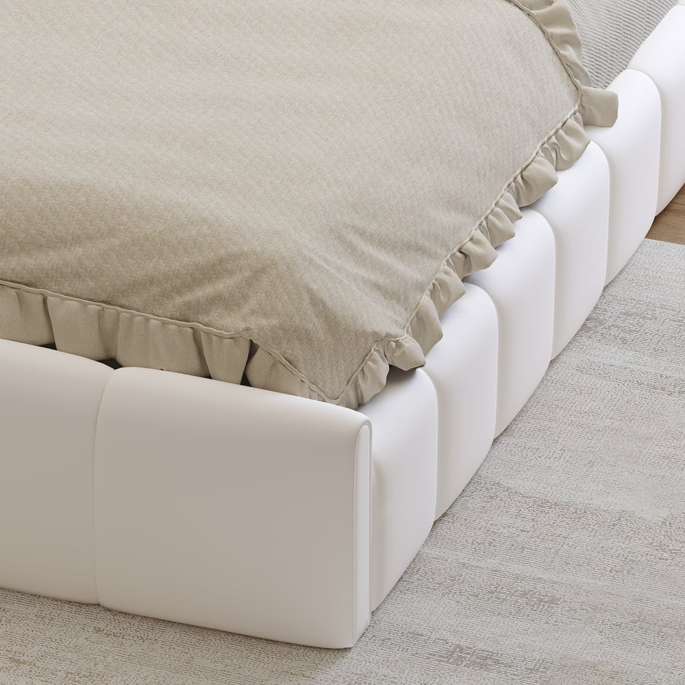 Humply Modern Queen White Leather Upholstered Bed Frame window image