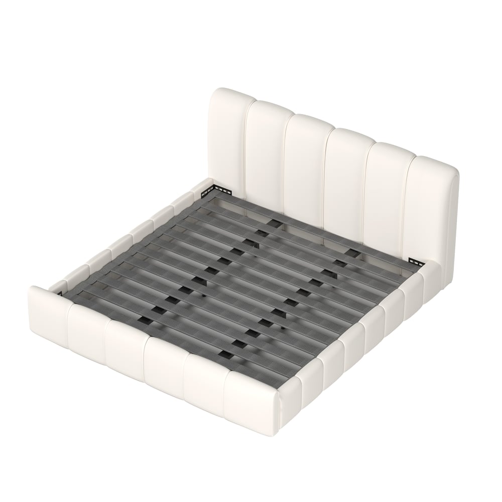 Humply Modern Queen White Leather Upholstered Bed Frame window image