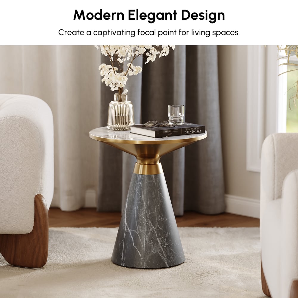 Sculra Modern 56 cm Grey & Gold Pedestal End Table with Sintered Stone Top window image