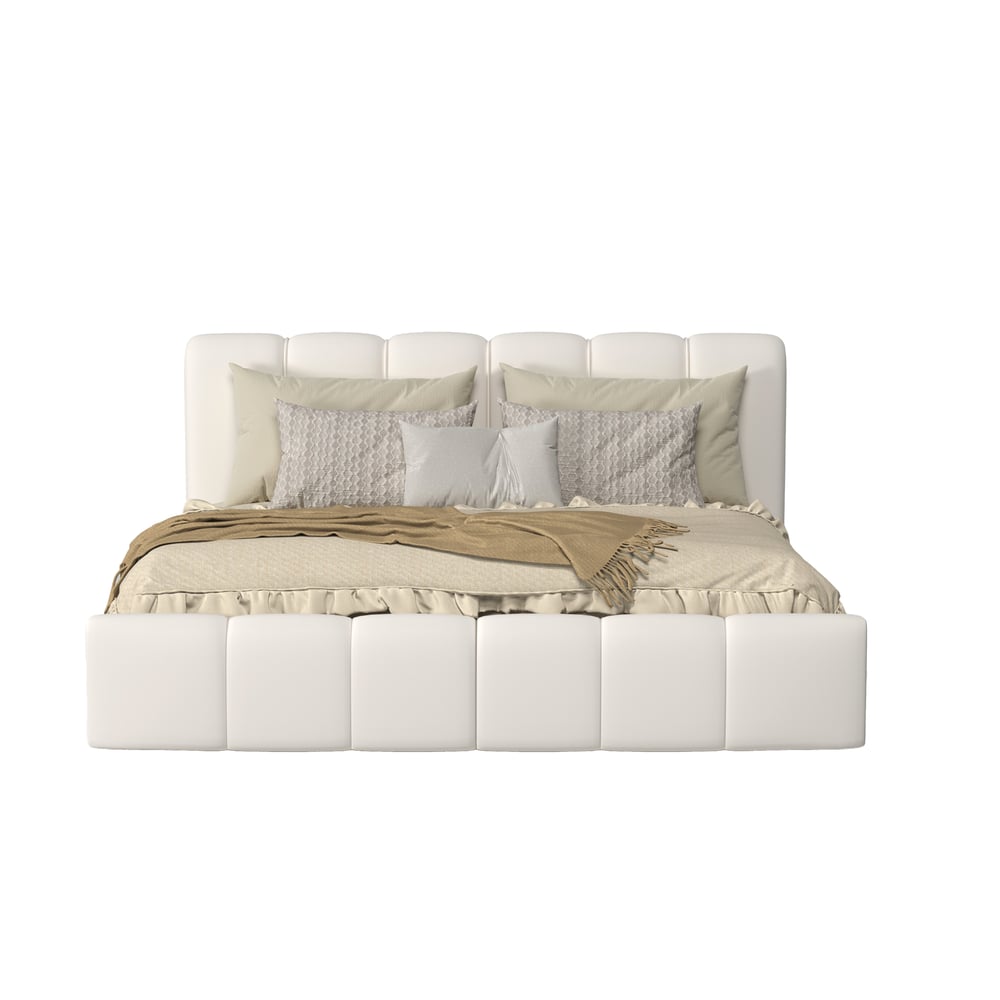 Humply Modern Queen White Leather Upholstered Bed Frame window image