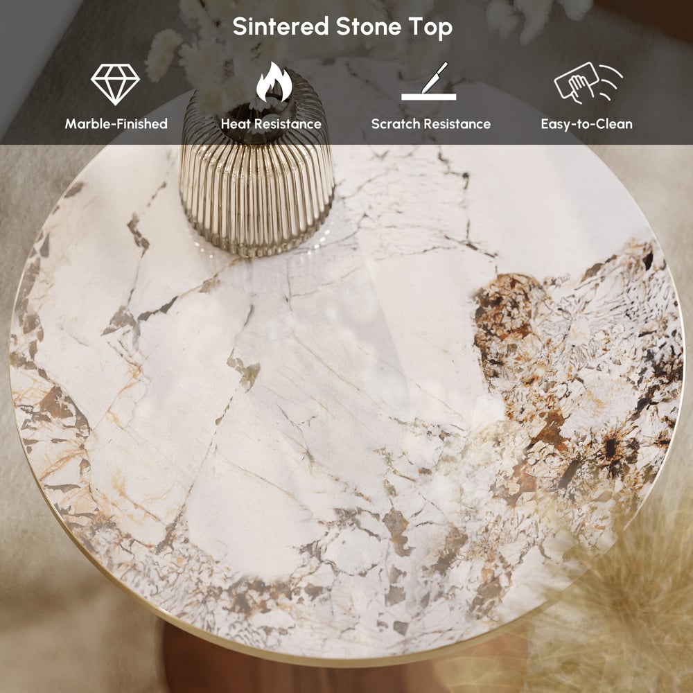 Sculra Modern 56 cm Grey & Gold Pedestal End Table with Sintered Stone Top window image