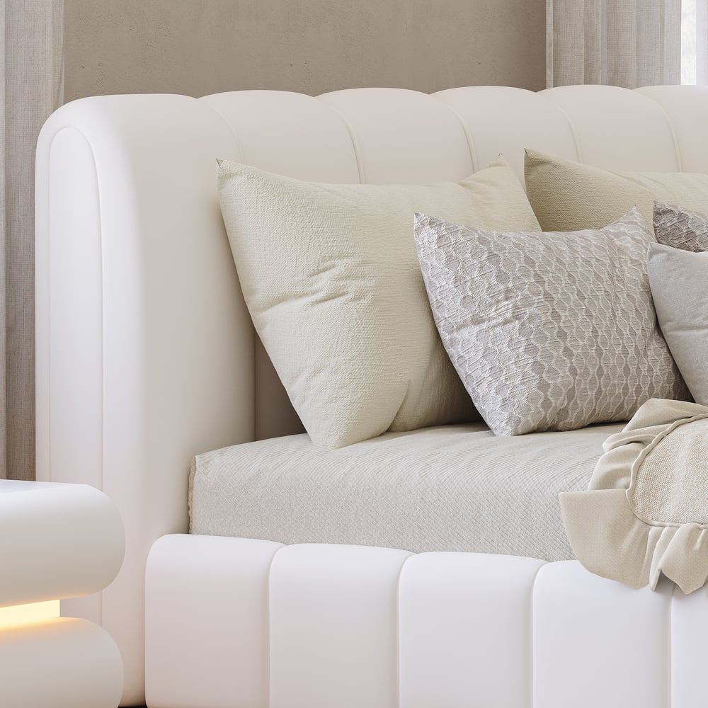 Humply Modern Queen White Leather Upholstered Bed Frame window image