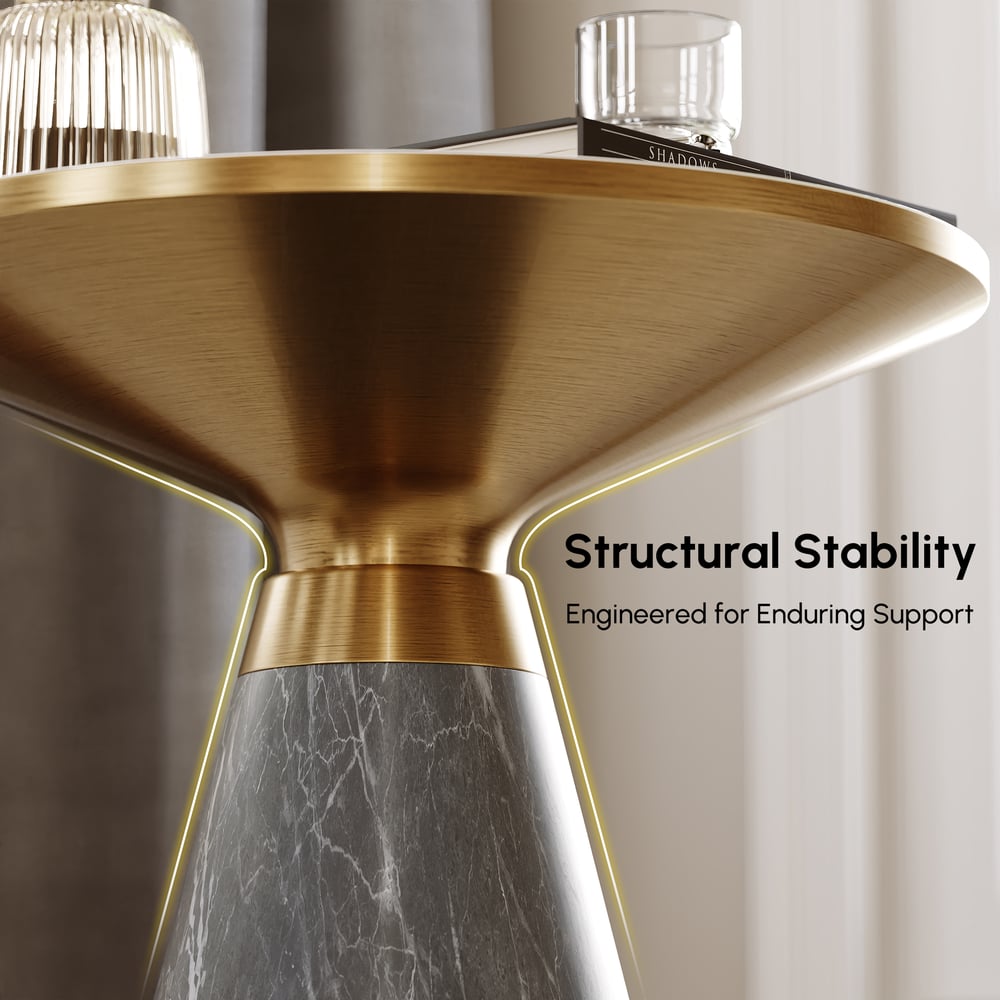 Sculra Modern 56 cm Grey & Gold Pedestal End Table with Sintered Stone Top window image