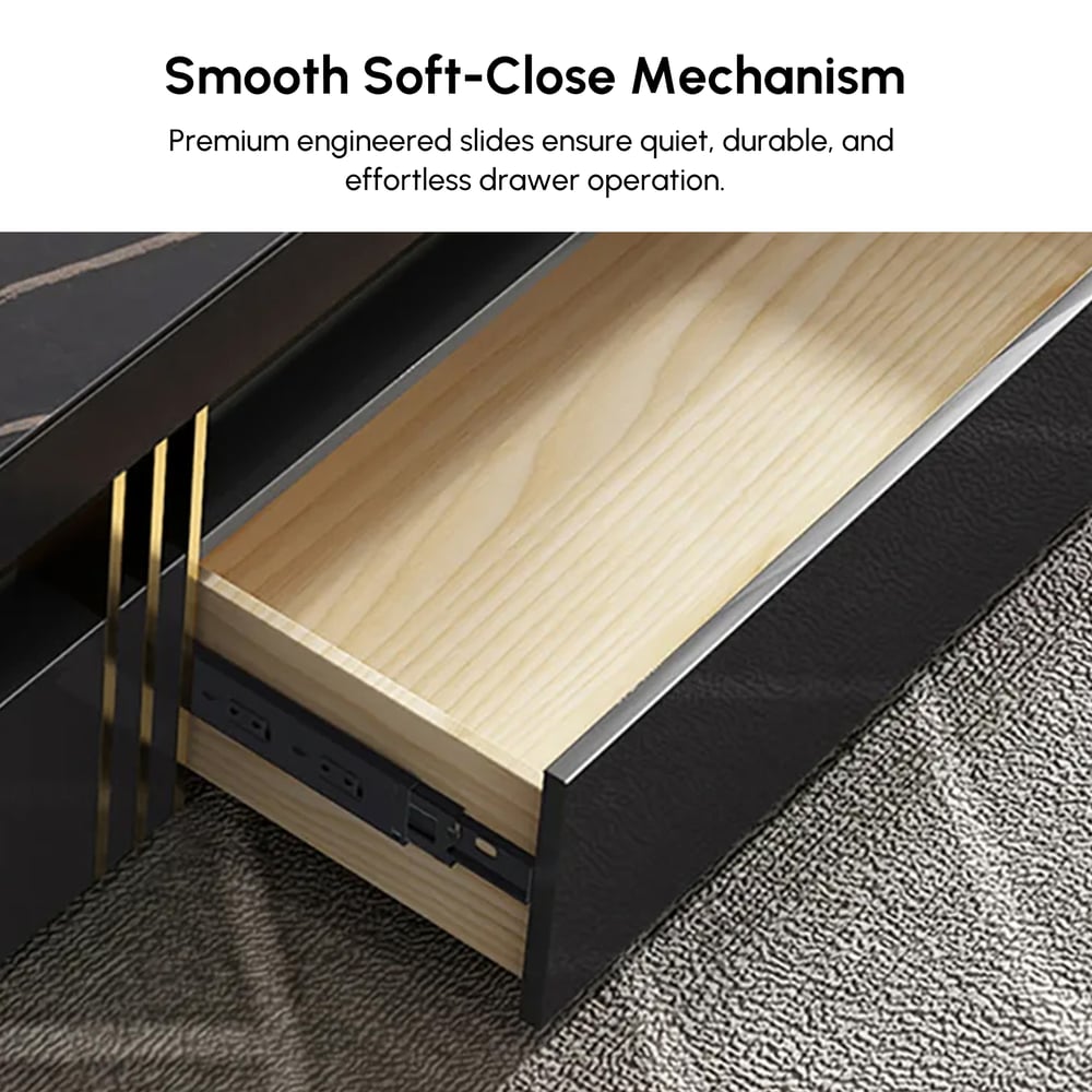 Modern 1092 mm Black Square Storage Coffee Table with Sintered Stone Top & 4 Drawers window image