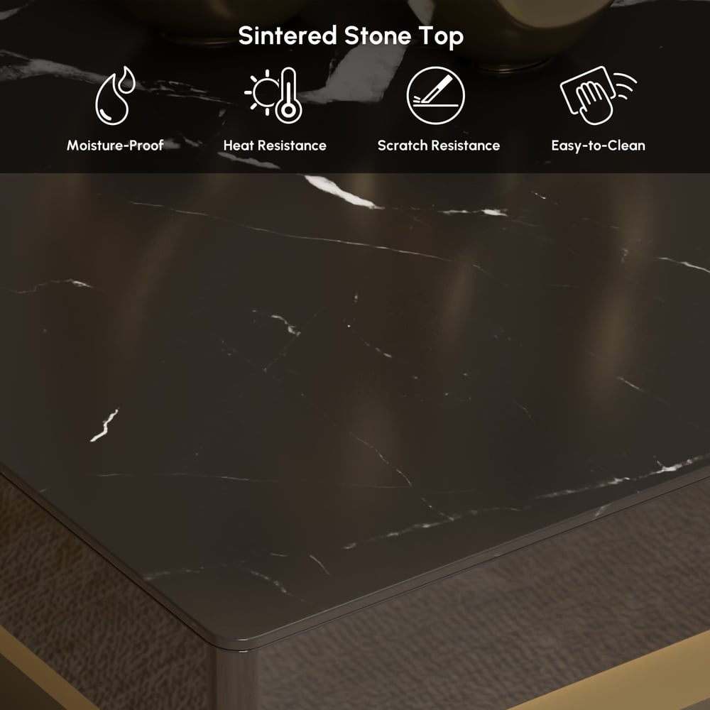 Modern 1092 mm Black Square Storage Coffee Table with Sintered Stone Top & 4 Drawers window image