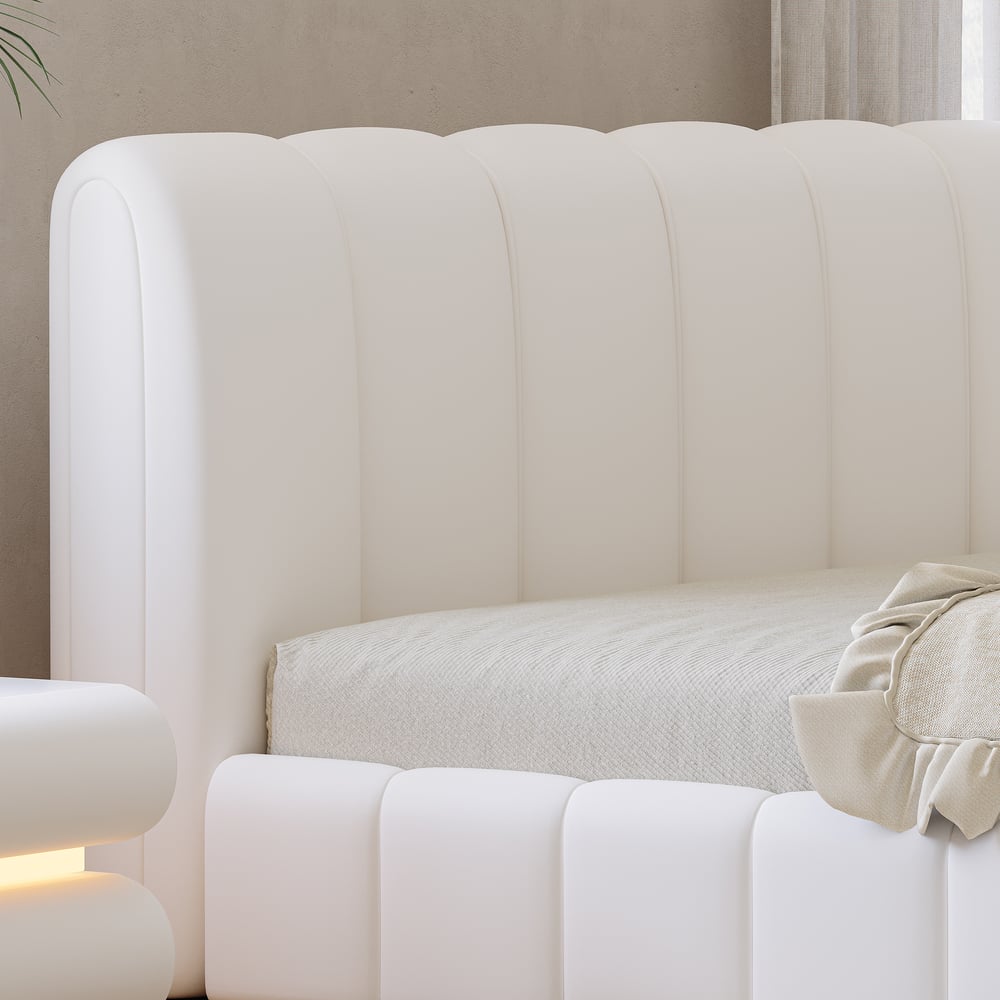Humply Modern Queen White Leather Upholstered Bed Frame window image