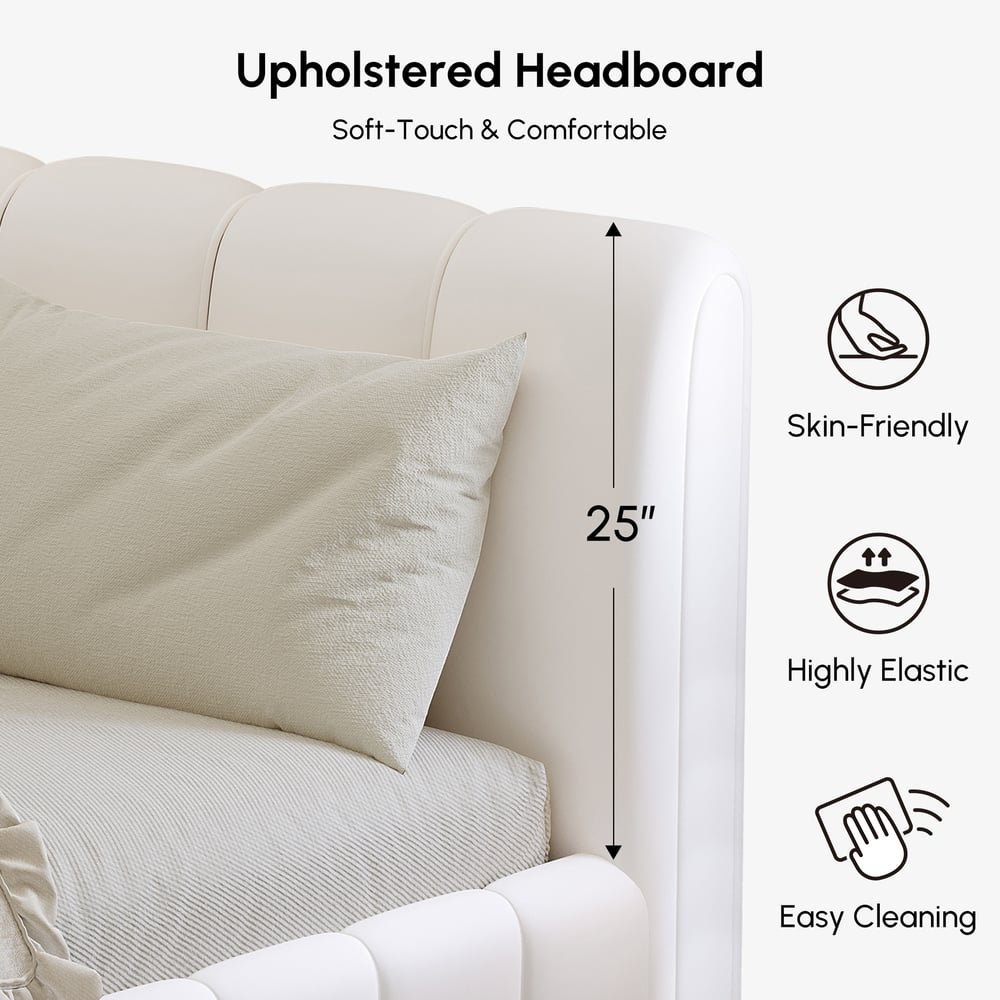 Humply Modern Queen White Leather Upholstered Bed Frame window image