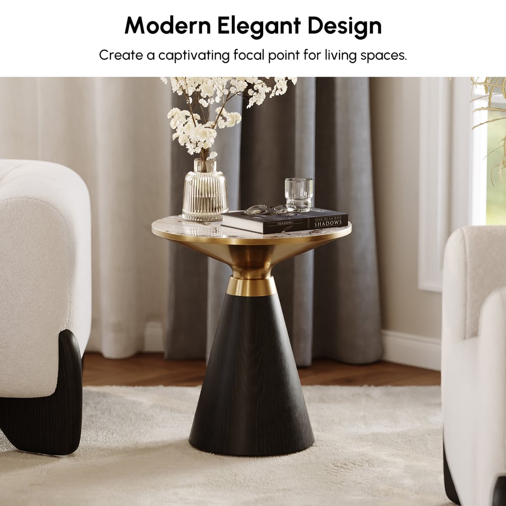 Moderne bijzettafel van 58 cm in zwart met gesinterd stenen blad Vensterafbeelding