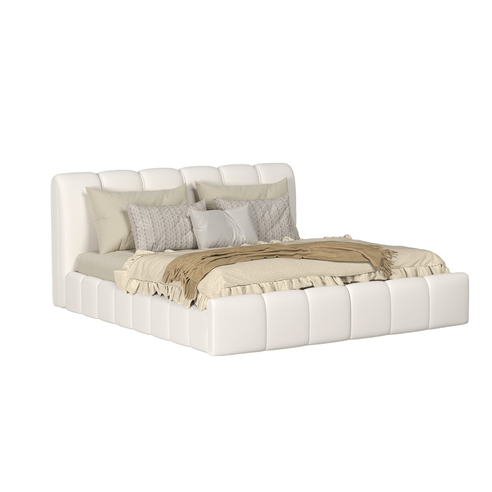 Humply Modern Queen White Leather Upholstered Bed Frame window image