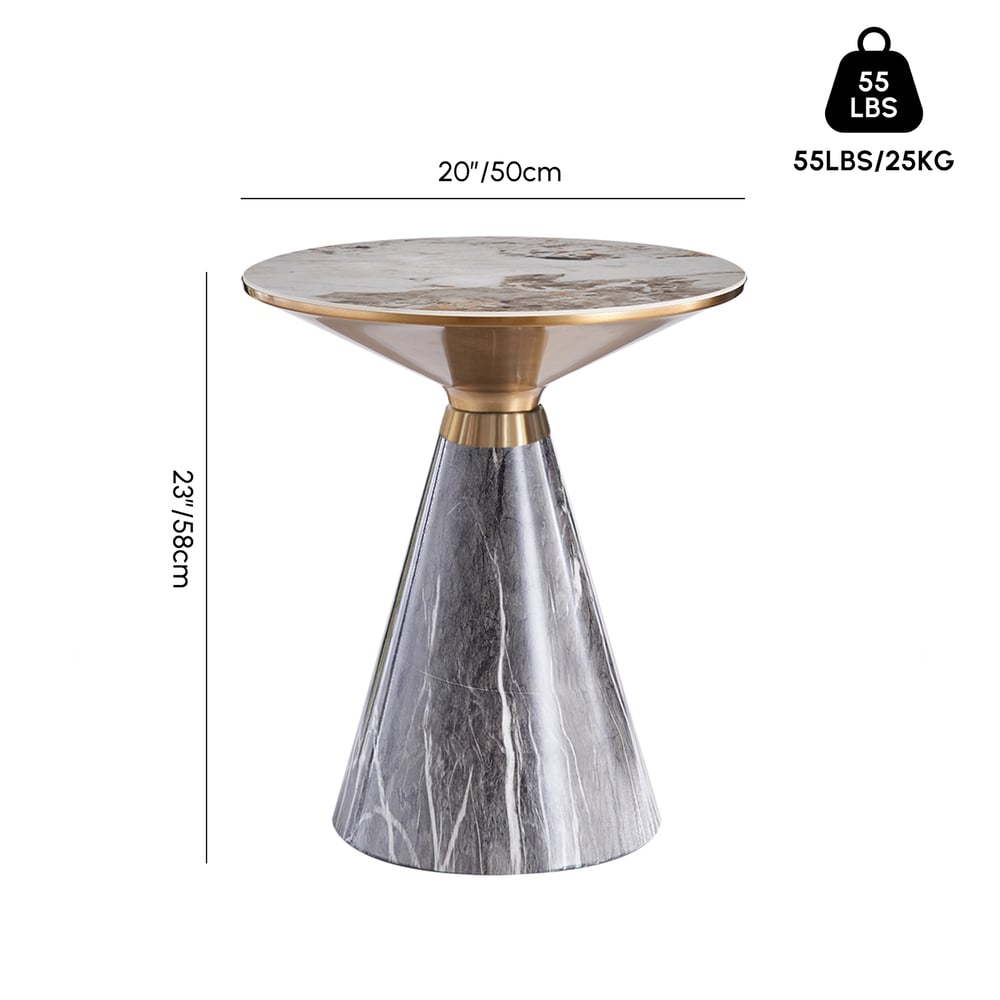 Sculra Modern 56 cm Grey & Gold Pedestal End Table with Sintered Stone Top weights dimensions image