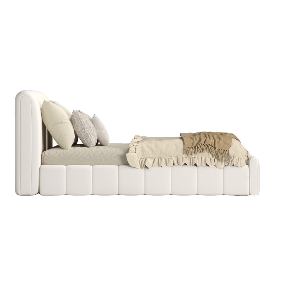 Humply Modern Queen White Leather Upholstered Bed Frame window image