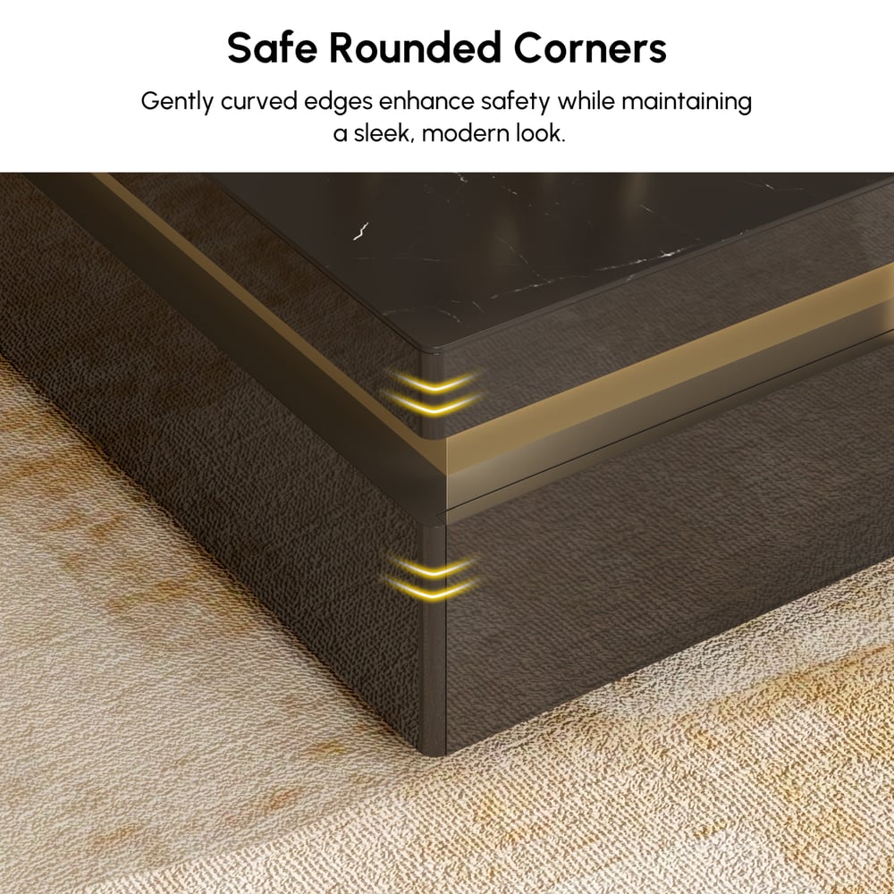 Modern 1092 mm Black Square Storage Coffee Table with Sintered Stone Top & 4 Drawers window image