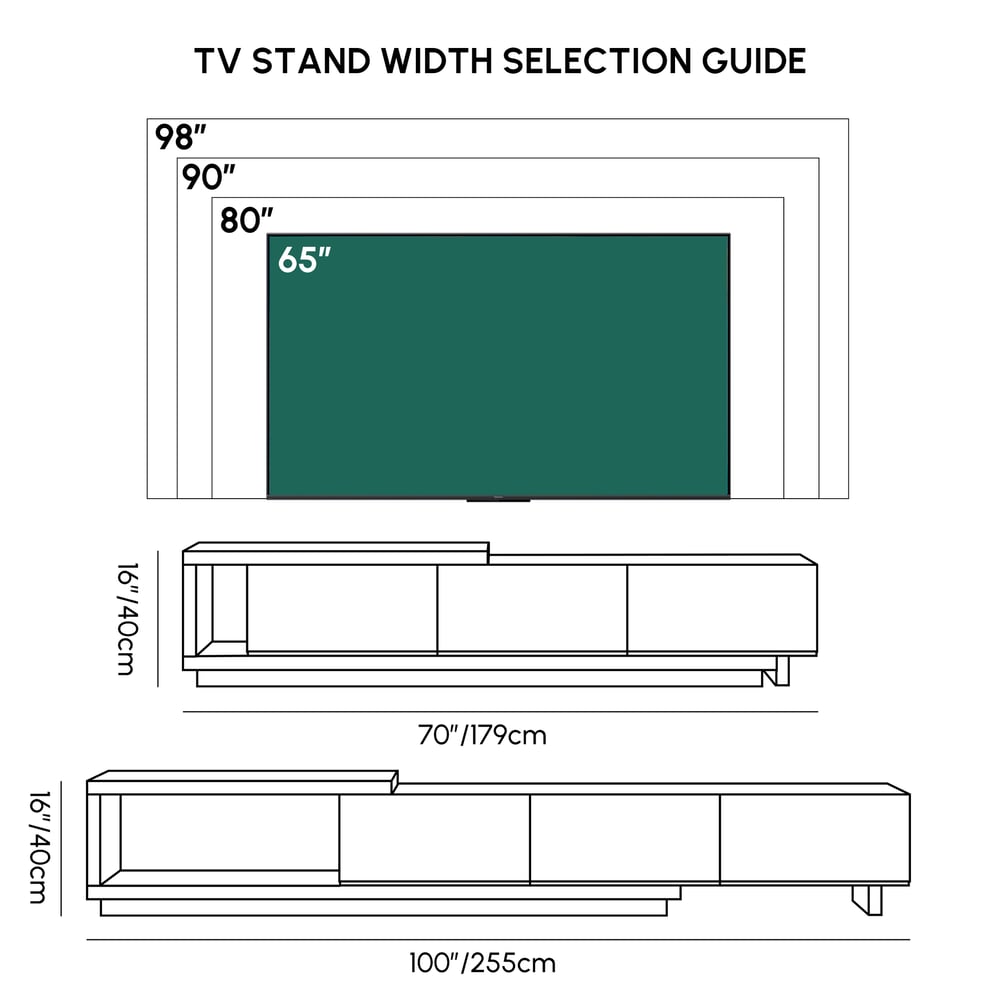 Quoint 71"-100" Extendable TV Stand with 3 Drawers weights dimensions image