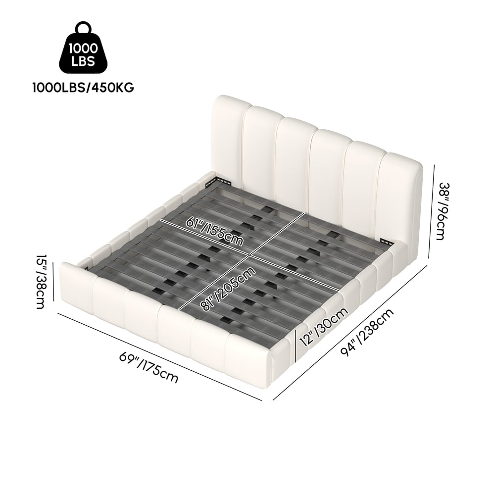 Humply Modern Queen White Leather Upholstered Bed Frame weights dimensions image