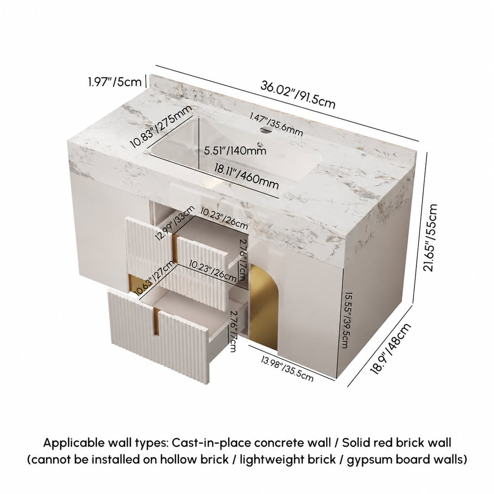 Artis 36" Single Bathroom Vanity & 59" Bathroom Storage Cabinet Set weights dimensions image