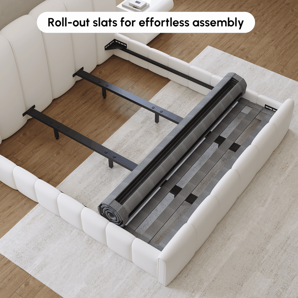 Humply Modern Queen White Leather Upholstered Bed Frame window image