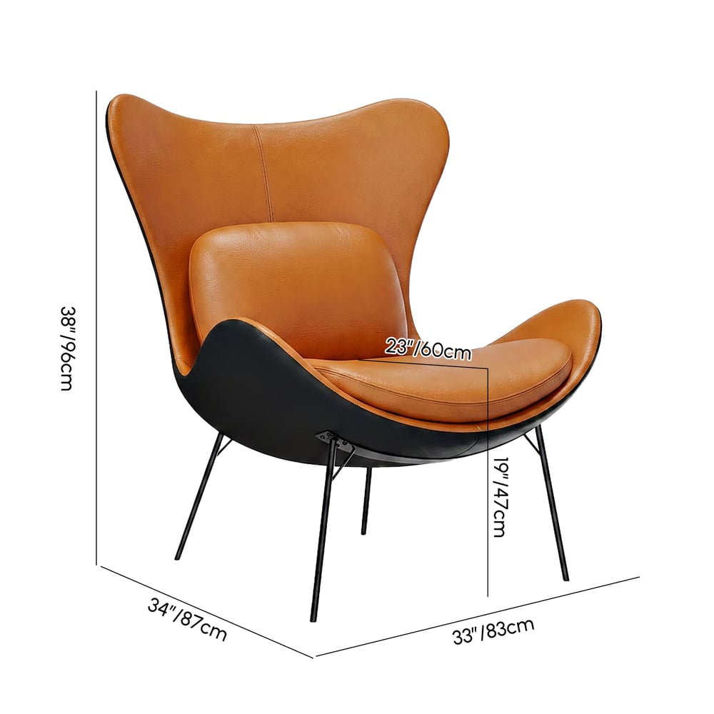 Poltrona accent in similpelle con schienale ad ala, cuscino e gambe in metallo Immagine con pesi e dimensioni
