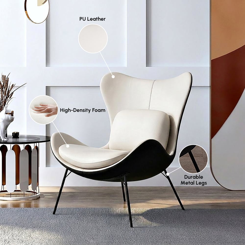 Faux Leather Wingback Slipper Accent Chair with Pillow & Metal Legs weights dimensions image