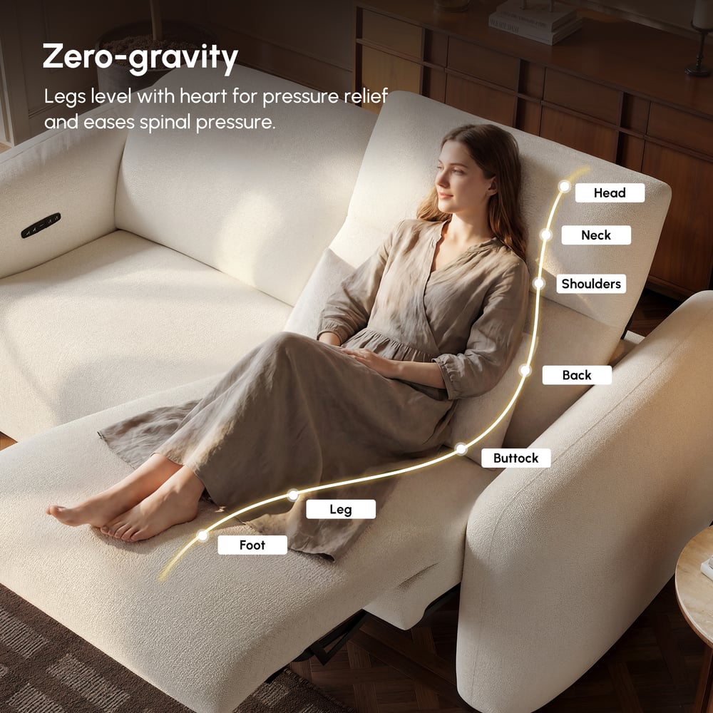 Canapé inclinable électrique zéro gravité en chenille de 227 cm avec oreillers image de fenêtre
