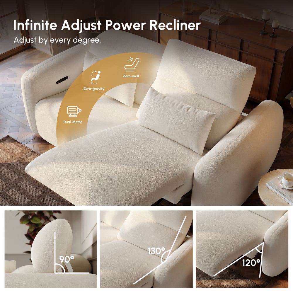 Canapé inclinable électrique zéro gravité en chenille de 227 cm avec oreillers image de fenêtre
