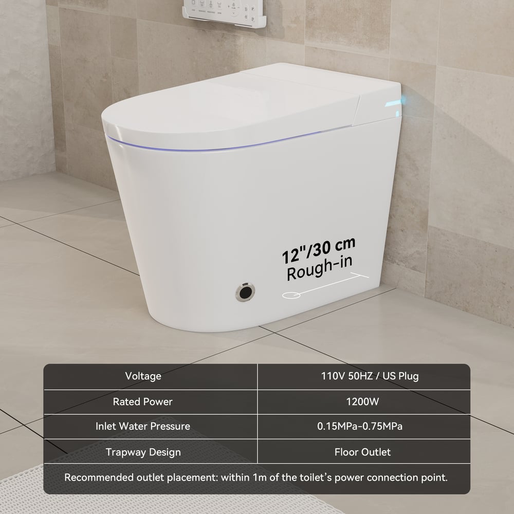 Fitro H2 Pro Compact Smart Bidet Toilet with Built-In Tank, UV Sterilization, 1.32 GPF weights dimensions image