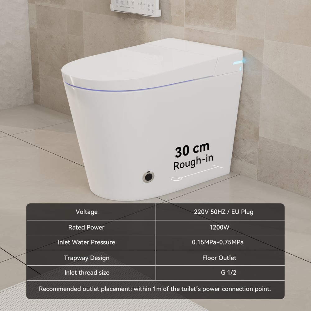 Fitro H2 Compact Smart Bidet Toilet with Automatic Flushing and UV Sterilization weights dimensions image